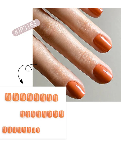 Glossy Solid Color Short Square Detachable Fake Nails Set - Wearable Finished Press On Nails with Glue for Effortless Nail Art Enjoyment