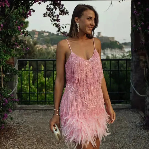 Party Dress Evening Luxury Women Clothes Tassel Fringed Bodycon Outfits