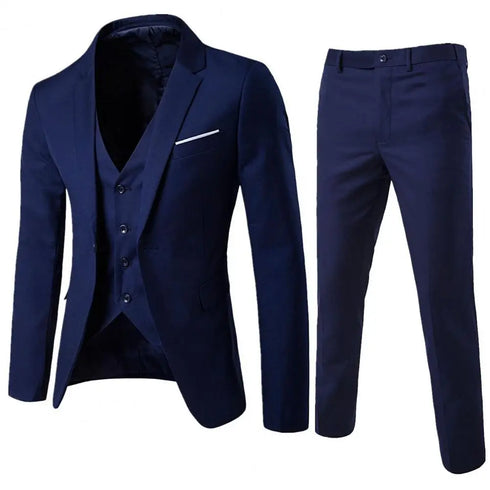 Korean Style Men Blazer Vest Pants Set Casual Business Suit