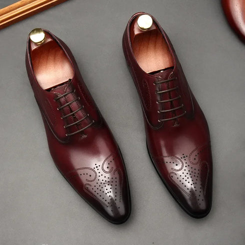Handmade Mens Dress Shoes Luxury Genuine Leather British Trend Brogues Wedding Business Shoes