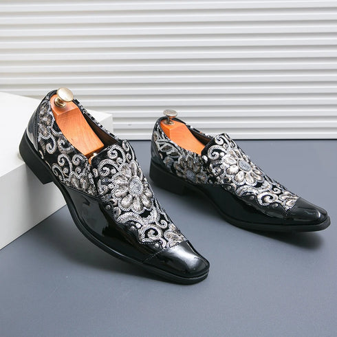 Luxury Patent Leather Loafers for Men - Designer Comfortable Embroidery Shoes Perfect for Wedding and Party, Breathable Formal Dress Footwear in Plus Sizes