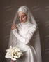 Luxury Muslim Wedding Dresses Mermaid Long Sleeve Satin Bride Gowns Elegant Customized