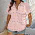 Women’s Summer Heart Print Shirt Casual Plus Size Button Down Top