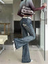 Vintage Y2K Inspired Low Waist Flare Jeans for Women - Perfect for Fall Outfits and High Street Style with Embroidery and Distressed Details