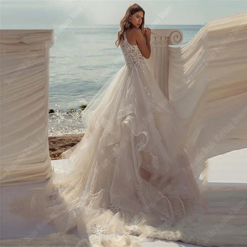 Halter A-Line Women Wedding Dresses Customized Lace Gown