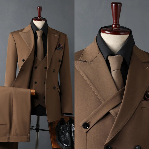 Autumn Three Piece Men's Solid Suit Set, Formal Tuxedo Outfit