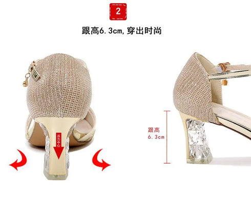 Gold Women Sandals Party High Heels Slip-On Sexy Shoes