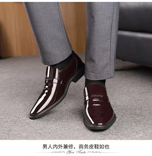 Men's Lacquer Leather Business Shoes Slip-On Korean Edition British Style