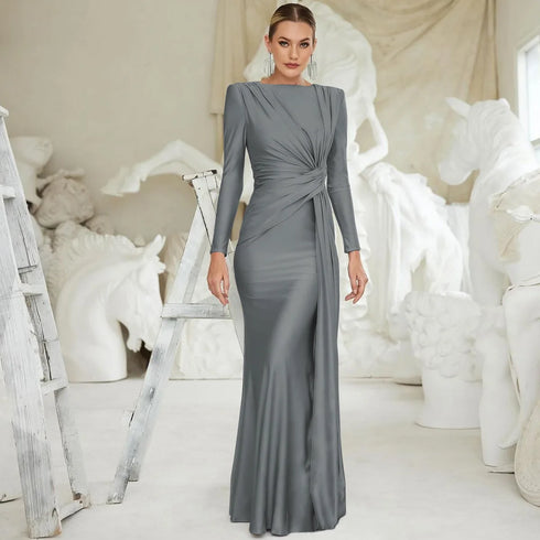Elegant O-neck Long Sleeve Bodycon Evening Party Dresses