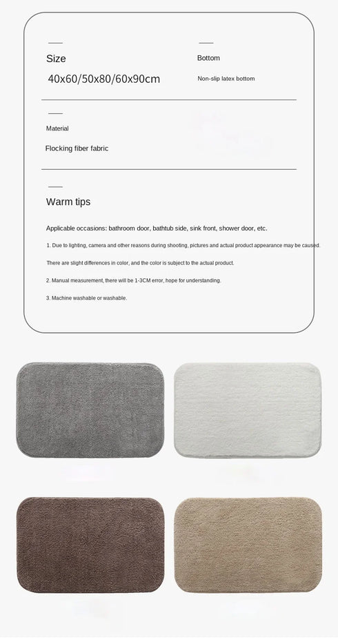 Soft Plush Bathroom Carpet Non-Slip Absorbent Floor Mat Thick Rug