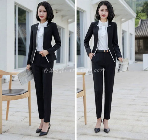 Elegant Long Sleeve One Button Business Suit for Women - Stylish Office Lady Attire for Formal Events and Professional Settings