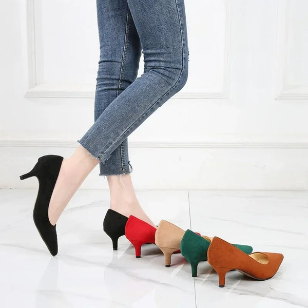 Low Heel Pumps Lady Pointed Toe Kitten Heels for Women