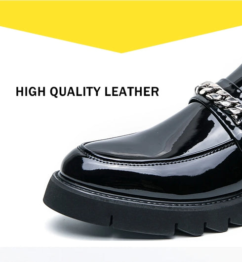 Men's Thick Sole Patent Leather Oxfords - Stylish Slip-On Derby Shoes for Casual and Formal Occasions, Height Increasing Loafers for Ultimate Comfort and Fashion