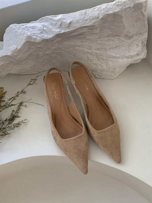 Elegant Pointed Toe Slingback Sandals Low Heel Mules