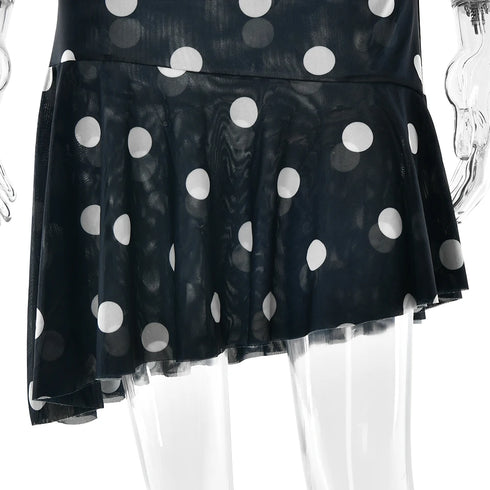 Sexy Deep V Neck Printed Polka Dot Halter Mini Dress for Women Elegant Summer Party Outfits