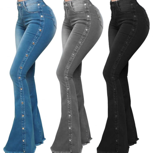 Flared Wide Leg Jeans for Women - High Waist Stretch Denim Pants for Casual Korean Style Outfits, Perfect for Fall and Homecoming Events