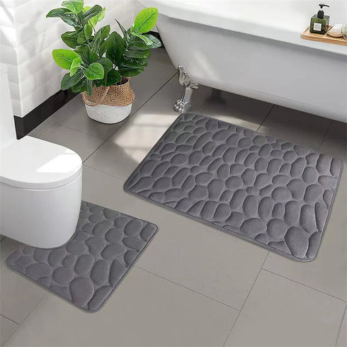 Cobblestone Embossed Non-Slip Bathroom Mat Memory Foam Rug for Shower Room and Bath