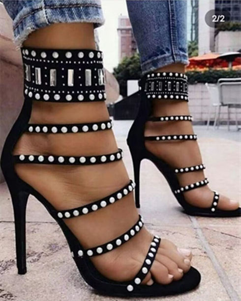 Stylish Women's Gladiator Sandals with Open Toe, Elegant Diamond and Pearl Ankle Strap, Back Zipper Closure, Thin High Heels - Perfect for Parties and Special Occasions