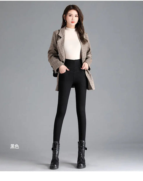 Korean Casual Plus Size Skinny Denim Jeans for Women - High Waist Pencil Pants Perfect for Spring and Autumn Streetwear, Featuring Pockets and Slight Stretch - Ideal for Stylish Fall Outfits with Jeans