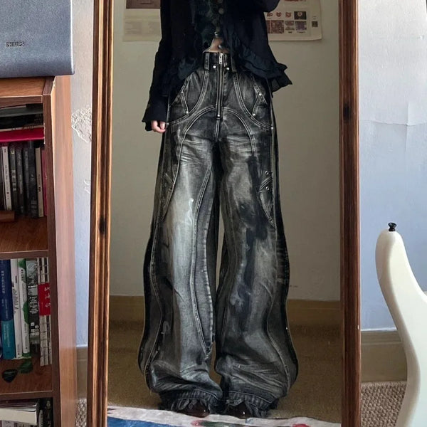 American High-Grade Tie-Dyed Jeans For Men And Women Stylish High Street Loose Design Mop Pants