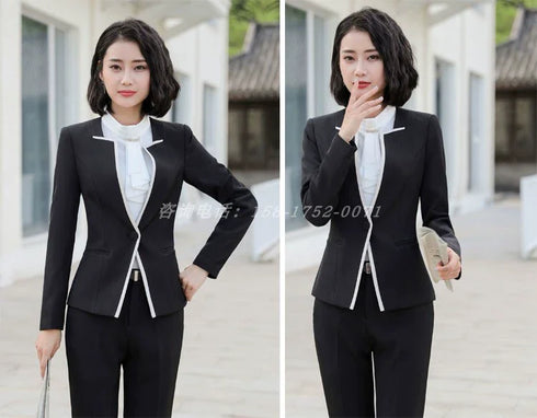 Elegant Long Sleeve One Button Business Suit for Women - Stylish Office Lady Attire for Formal Events and Professional Settings