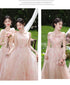Off Shoulder Bridesmaid Dress Elegant Bubble Sleeve Floral Print Aline Gown For Party