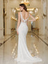 MisShow Elegant Straps Mermaid Wedding Dresses Lace Pearls Backless V Neck Sleeveless Gowns
