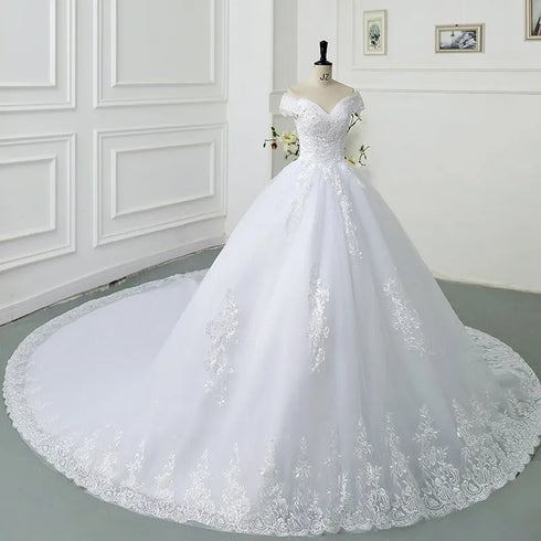 Maria Novia Off The Shoulder Princess Sweetheart Wedding Dress For Women Glitter Vintage Bride Bridal