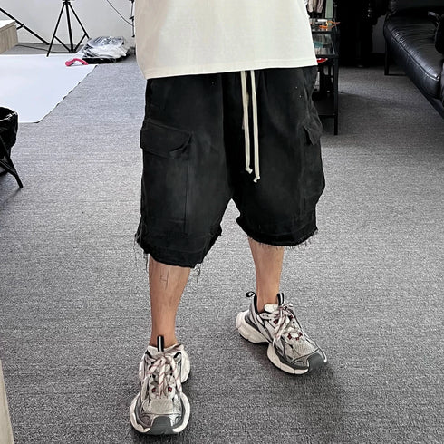 Ro Style Ribbons Streetwear Multi-pockets Cargo Shorts for Men
