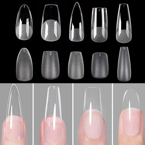 120pcs Coffin Shape Clear Full Cover Fake Nails - Long Press On Acrylic Nail Tips for Autumn Nails