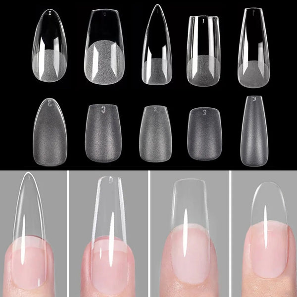 120pcs Coffin Shape Clear Full Cover Fake Nails - Long Press On Acrylic Nail Tips for Autumn Nails