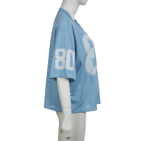 IAMSURE Sporty Activewear Number Printed T Shirt Casual Loose O-Neck Short Sleeve Tees Women 2024 Summer Fashion Streetwear Lady