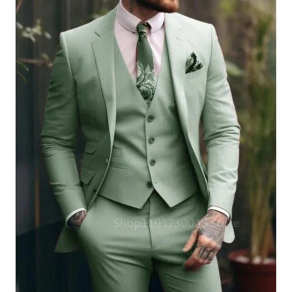 Elegant 3-Piece Slim Fit Formal Wedding Suit for Men - Stylish Jacket, Vest, and Pants Set Ideal for Business and Prom Events