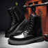 Men's Classic Leather Biker Boots - Trendy Waterproof Ankle Footwear for Autumn & Winter