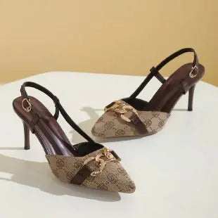 Women Pointed Toe Metal Buckle High Heel Anti Slip Sandals