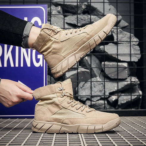 Men's Lightweight Breathable Canvas Ankle Combat Boots for Outdoor Activities