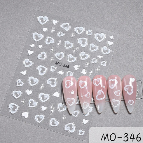 5D Embossed Nail Art Stickers - Semi-Transparent White Bowknots Adhesive Sliders for Creative Manicure Decorations and Nail Art Accessories