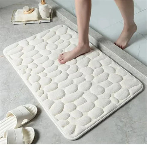 Cobblestone Embossed Memory Foam Bathroom Mat Non-Slip Carpet for Shower Room