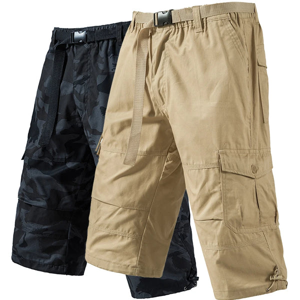 Mens Crop Pants Casual Cargo Shorts with Zipper Pockets