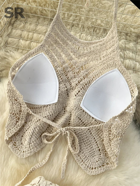 Elegant Women's Backless Two Piece Knit Set: Halter Camisole and Ankle-Length Skirt for Stunning Summer Outfits Inspo