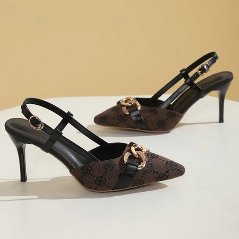 Women Pointed Toe Metal Buckle High Heel Anti Slip Sandals