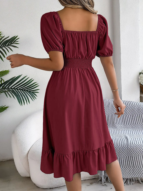 Women's Midi Dresses Casual Square Neck Ruffle Edge Dress