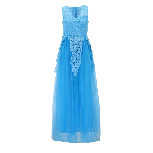 Women Floral Lace Dress Wedding Elegant Chiffon Maxi Party Gown