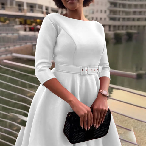Elegant Women Party Dresses A Line with Waist Belt for Classy Office and Wedding Guests