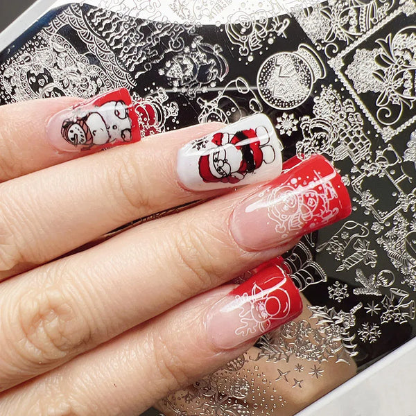 Festive Nail Art Stamping Plates with Christmas Designs - Perfect for Holiday Manicures and Creative Nail Templates