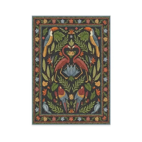 American Pastoral Style Flora Fauna Print Area Rug for Living Room and Bedroom Decor