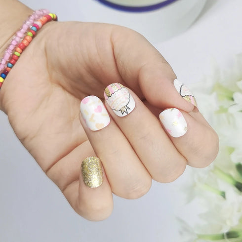 Sparkling Purple Glitter Kids Press-On Nails - 24-Piece Gradient Fake Nail Art Tips for Short Full-Cover Fun and Creative Nail Designs for Girls