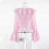 Summer Ruffle V Neck Long Sleeve Tops Casual Party Tees for Women