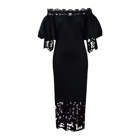 Trend Fashion Lace Midi Dress Women Off-Neck Bodycon Style
