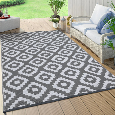 Outdoor Plastic Straw Rug Modern Geometric Waterproof Reversible Mat for Patio Porch Backyard Picnic